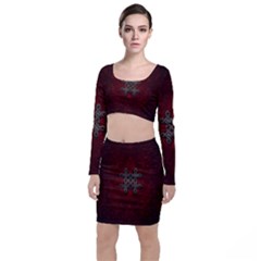 Decorative Celtic Knot On Dark Vintage Background Long Sleeve Crop Top & Bodycon Skirt Set by FantasyWorld7