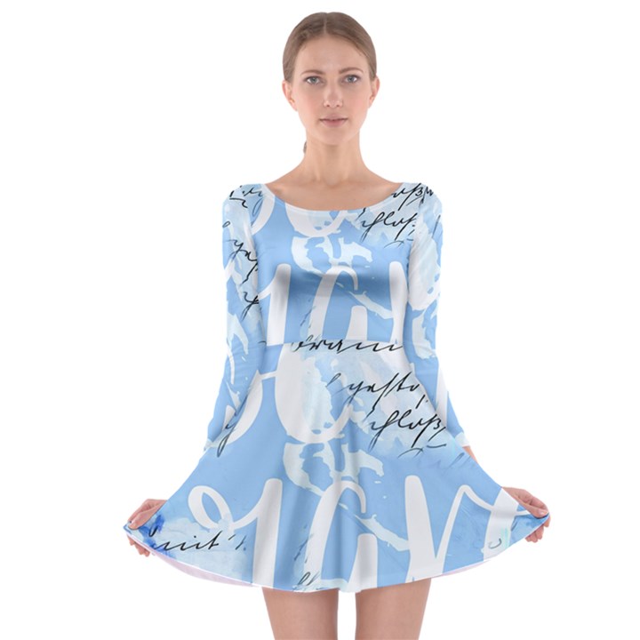 Love Script Blue Long Sleeve Skater Dress