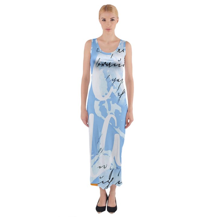 Love Script Blue Fitted Maxi Dress