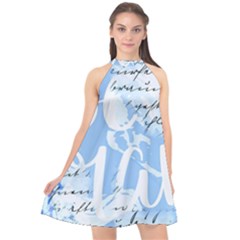 Love Script Blue Halter Neckline Chiffon Dress 