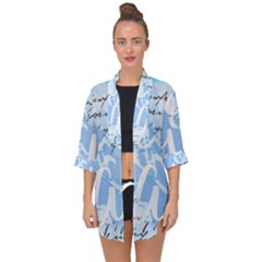 Love Script Blue Open Front Chiffon Kimono