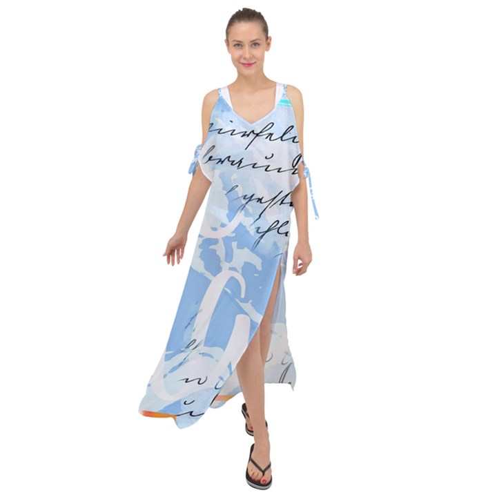 Love Script Blue Maxi Chiffon Cover Up Dress