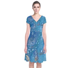 Metalic Waters Short Sleeve Front Wrap Dress