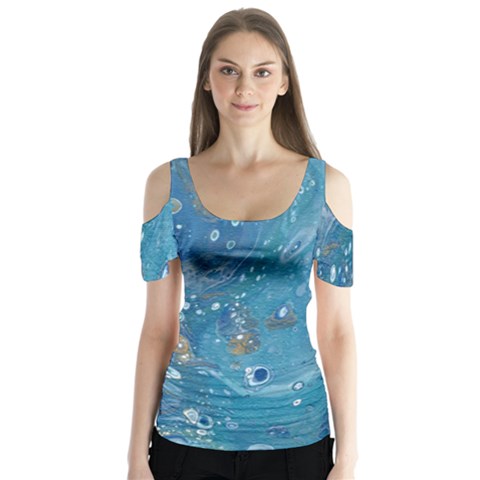 Metalic Waters Butterfly Sleeve Cutout Tee  by lwdstudio