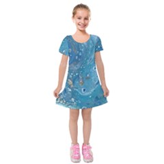 Metalic Waters Kids  Short Sleeve Velvet Dress