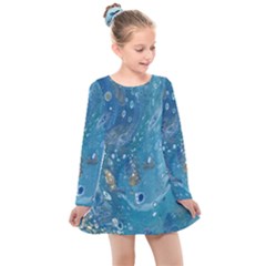 Metalic Waters Kids  Long Sleeve Dress by lwdstudio