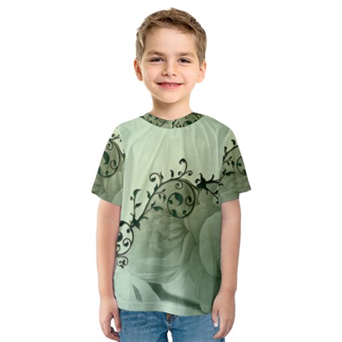 Elegant, Decorative Floral Design In Soft Green Colors Kids  Sport Mesh Tee by FantasyWorld7