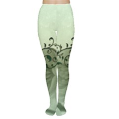 Elegant, Decorative Floral Design In Soft Green Colors Women s Tights by FantasyWorld7