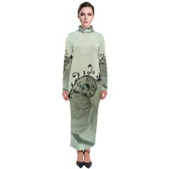 Elegant, Decorative Floral Design In Soft Green Colors Turtleneck Maxi Dress by FantasyWorld7