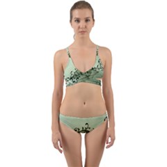 Elegant, Decorative Floral Design In Soft Green Colors Wrap Around Bikini Set by FantasyWorld7