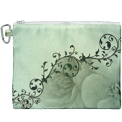 Elegant, Decorative Floral Design In Soft Green Colors Canvas Cosmetic Bag (xxxl) by FantasyWorld7