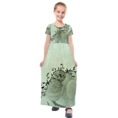 Elegant, Decorative Floral Design In Soft Green Colors Kids  Short Sleeve Maxi Dress by FantasyWorld7