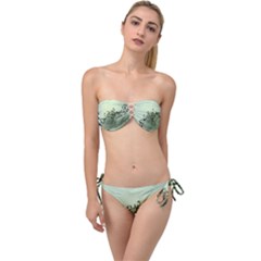 Elegant, Decorative Floral Design In Soft Green Colors Twist Bandeau Bikini Set by FantasyWorld7