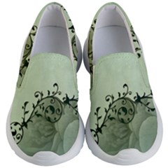 Elegant, Decorative Floral Design In Soft Green Colors Kid s Lightweight Slip Ons by FantasyWorld7