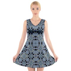 Oriental Ornate Pattern V-neck Sleeveless Dress by dflcprints