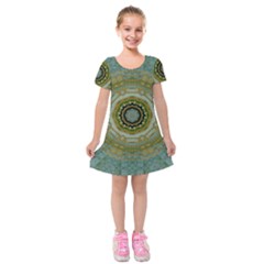 Modern Fantasy Rococo Flower And Lilies Kids  Short Sleeve Velvet Dress by pepitasart