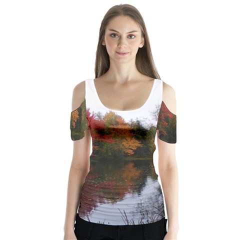 Autumn Pond Butterfly Sleeve Cutout Tee  by IIPhotographyAndDesigns