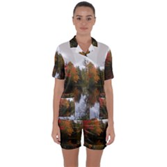 Autumn Pond Satin Short Sleeve Pyjamas Set by IIPhotographyAndDesigns