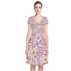 Damascus Image Purple Background Short Sleeve Front Wrap Dress by flipstylezfashionsLLC