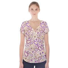 Damascus Image Purple Background Short Sleeve Front Detail Top by flipstylezfashionsLLC