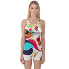 Retro Colorful Colors Splashes One Piece Boyleg Swimsuit by flipstylezfashionsLLC