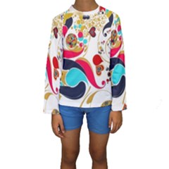 Retro Colorful Colors Splashes Kids  Long Sleeve Swimwear by flipstylezfashionsLLC