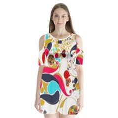 Retro Colorful Colors Splashes Shoulder Cutout Velvet One Piece