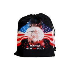 Independence Day, Eagle With Usa Flag Drawstring Pouches (large)  by FantasyWorld7