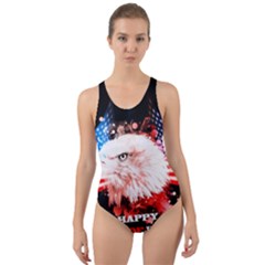 Independence Day, Eagle With Usa Flag Cut-out Back One Piece Swimsuit by FantasyWorld7