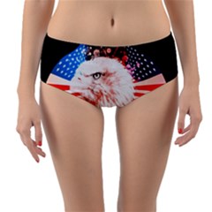 Independence Day, Eagle With Usa Flag Reversible Mid-waist Bikini Bottoms by FantasyWorld7