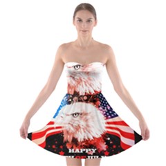 Independence Day, Eagle With Usa Flag Strapless Bra Top Dress by FantasyWorld7