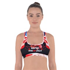 Independence Day, Eagle With Usa Flag Cross Back Sports Bra by FantasyWorld7