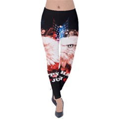 Independence Day, Eagle With Usa Flag Velvet Leggings by FantasyWorld7