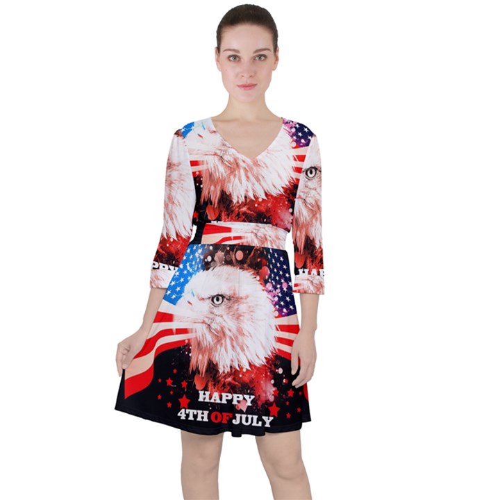 Independence Day, Eagle With Usa Flag Ruffle Dress