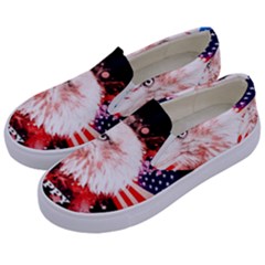 Independence Day, Eagle With Usa Flag Kids  Canvas Slip Ons by FantasyWorld7