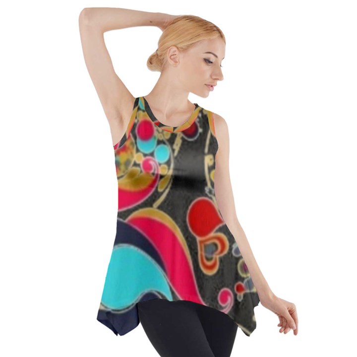 Retro swirls in black Side Drop Tank Tunic