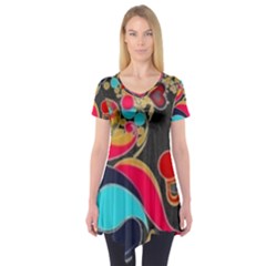 Retro Swirls In Black Short Sleeve Tunic  by flipstylezfashionsLLC