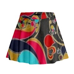 Retro Swirls In Black Mini Flare Skirt by flipstylezfashionsLLC