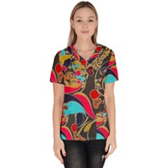 Retro Swirls In Black Scrub Top by flipstylezfashionsLLC