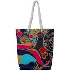 Retro Swirls In Black Full Print Rope Handle Tote (small) by flipstylezfashionsLLC