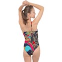 Retro swirls in black Classic One Shoulder Swimsuit View2