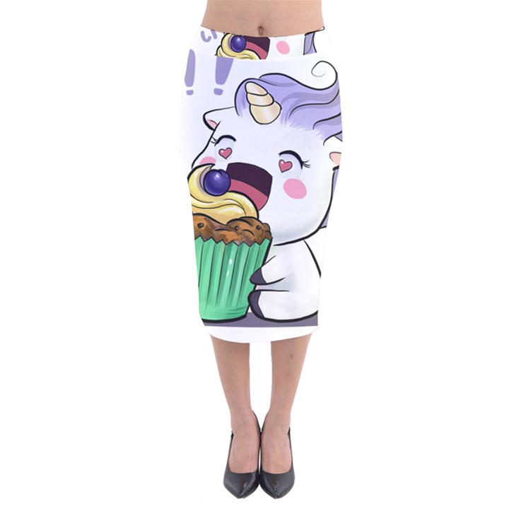 Cupcake Unicorn Velvet Midi Pencil Skirt