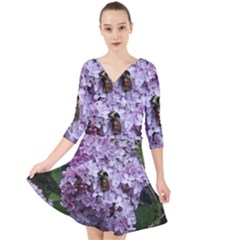 Lilac Bumble Bee Quarter Sleeve Front Wrap Dress