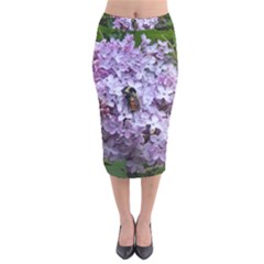 Lilac Bumble Bee Velvet Midi Pencil Skirt