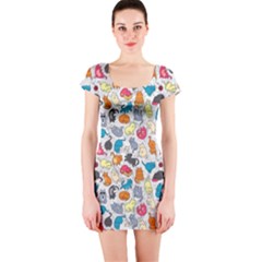 Funny Cute Colorful Cats Pattern Short Sleeve Bodycon Dress by EDDArt