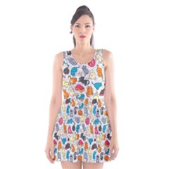 Funny Cute Colorful Cats Pattern Scoop Neck Skater Dress