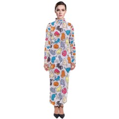 Funny Cute Colorful Cats Pattern Turtleneck Maxi Dress