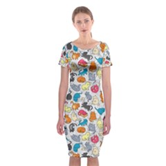 Funny Cute Colorful Cats Pattern Classic Short Sleeve Midi Dress