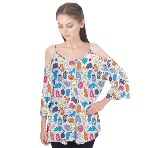 Funny Cute Colorful Cats Pattern Flutter Tees by EDDArt