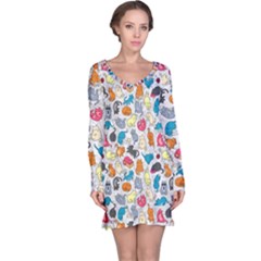 Funny Cute Colorful Cats Pattern Long Sleeve Nightdress